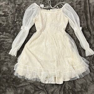 Elegant, Boho, Hippie Cream Lace Dress with Sheer Sleeves Girls size Medium